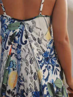 Marineblauw met bloemenprint - Fruit Print Volume Maxi Dress