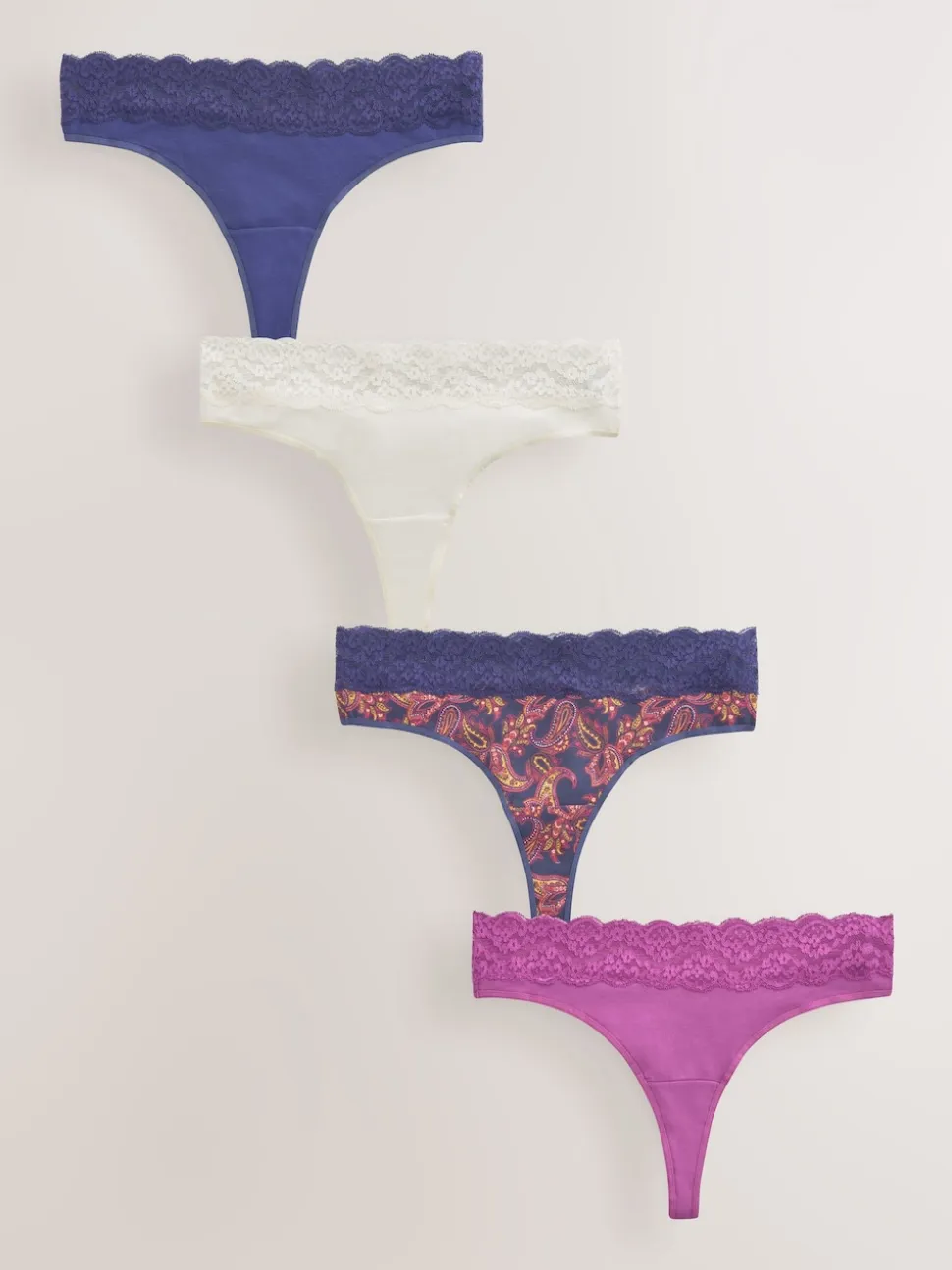 Marineblauw met paisleymotief - Katoenen kanten slipjes 4 stuks