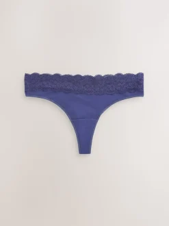 Marineblauw met paisleymotief - Katoenen kanten slipjes 4 stuks