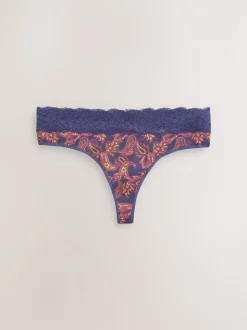Marineblauw met paisleymotief - Katoenen kanten slipjes 4 stuks