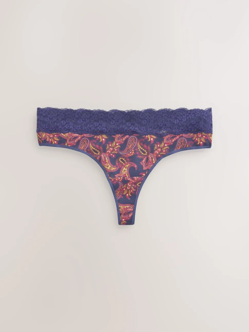 Marineblauw met paisleymotief - Katoenen kanten slipjes 4 stuks