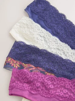 Marineblauw met paisleymotief - Katoenen kanten slipjes 4 stuks