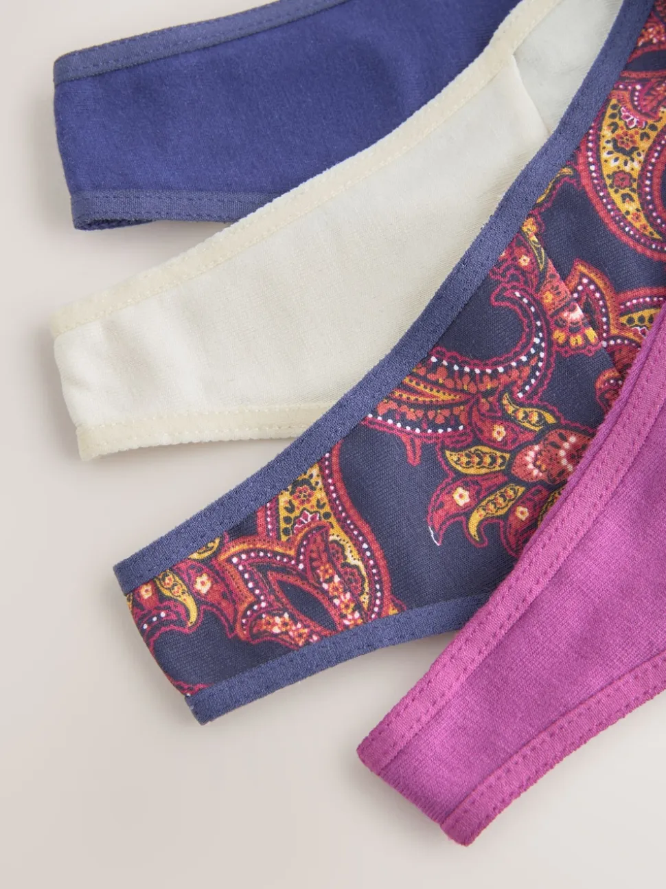 Marineblauw met paisleymotief - Katoenen kanten slipjes 4 stuks