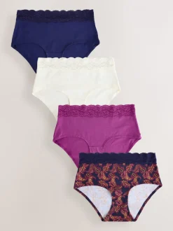 Marineblauw met paisleymotief - Katoenen kanten slipjes 4 stuks