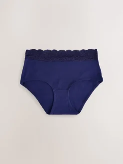 Marineblauw met paisleymotief - Katoenen kanten slipjes 4 stuks