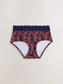 Marineblauw met paisleymotief - Katoenen kanten slipjes 4 stuks