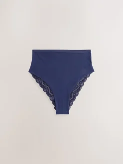 Marineblauw met paisleymotief - Katoenen kanten slipjes 4 stuks