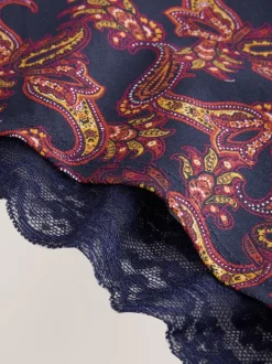 Marineblauw met paisleymotief - Katoenen kanten slipjes 4 stuks