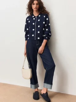 Marineblauw met stippen - Smart Knit Collared Zip-Up Jacket