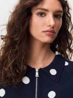 Marineblauw met stippen - Smart Knit Collared Zip-Up Jacket