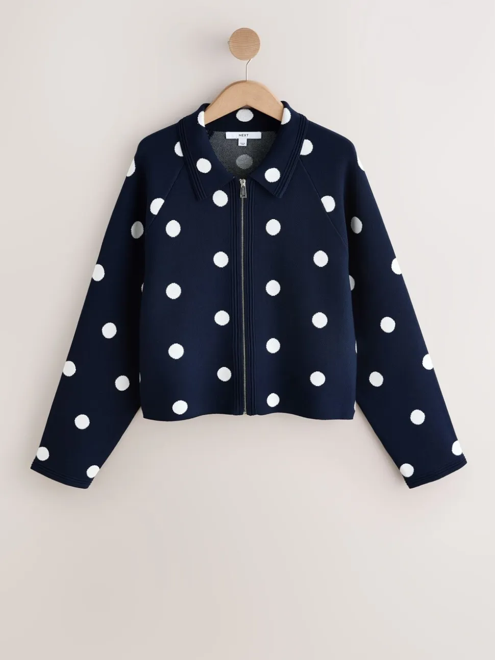 Marineblauw met stippen - Smart Knit Collared Zip-Up Jacket