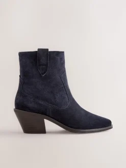 Marineblauw suède - Cowboy Block Heel Ankle Boots