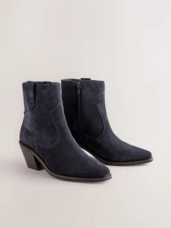 Marineblauw suède - Cowboy Block Heel Ankle Boots