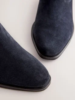 Marineblauw suède - Cowboy Block Heel Ankle Boots