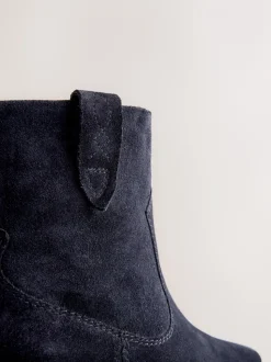 Marineblauw suède - Cowboy Block Heel Ankle Boots