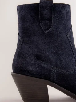 Marineblauw suède - Cowboy Block Heel Ankle Boots