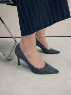 Marineblauw suède - Leren mid-court pumps