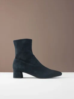 Marineblauw suède - Motionflex Sokkenlaarzen met Blokhak