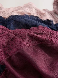 Marineblauw/bessenrood/roze - DD+ Beha's met volledige cups zonder vulling, set van 3 met kantversiering