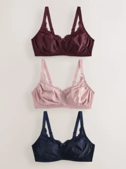 Marineblauw/bessenrood/roze - Total Support ultiem comfortabele kanten beha's met volledige cups 3 stuks