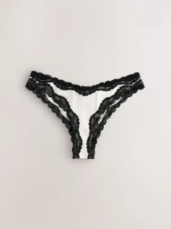 Marineblauw/Champagne - High Shine & Lace Trim Brazilian Knickers 2 Pack