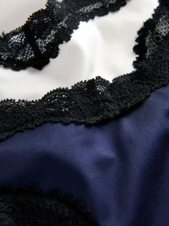 Marineblauw/Champagne - High Shine & Lace Trim Brazilian Knickers 2 Pack