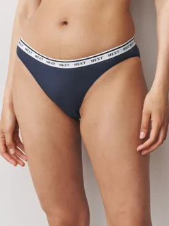 Marineblauw/chocoladebruin gestreept - 7 Katoenen slipjes met logotailleband