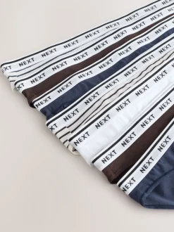 Marineblauw/chocoladebruin gestreept - 7 Katoenen slipjes met logotailleband