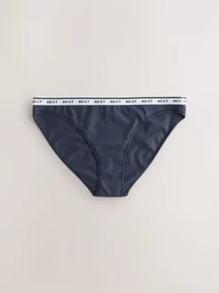 Marineblauw/chocoladebruin gestreept - 7 Katoenen slipjes met logotailleband