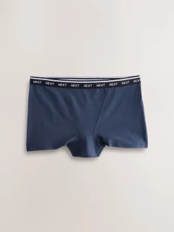 Marineblauw/chocoladebruin gestreept - 7 Katoenen slipjes met logotailleband