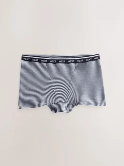 Marineblauw/chocoladebruin gestreept - 7 Katoenen slipjes met logotailleband