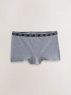 Marineblauw/chocoladebruin gestreept - 7 Katoenen slipjes met logotailleband