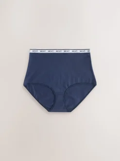 Marineblauw/chocoladebruin gestreept - 7 Katoenen slipjes met logotailleband