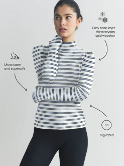 Marineblauw/crèmekleurig gestreept - Thermal Maximum Warmth Cosy Ribbed Roll Neck Top