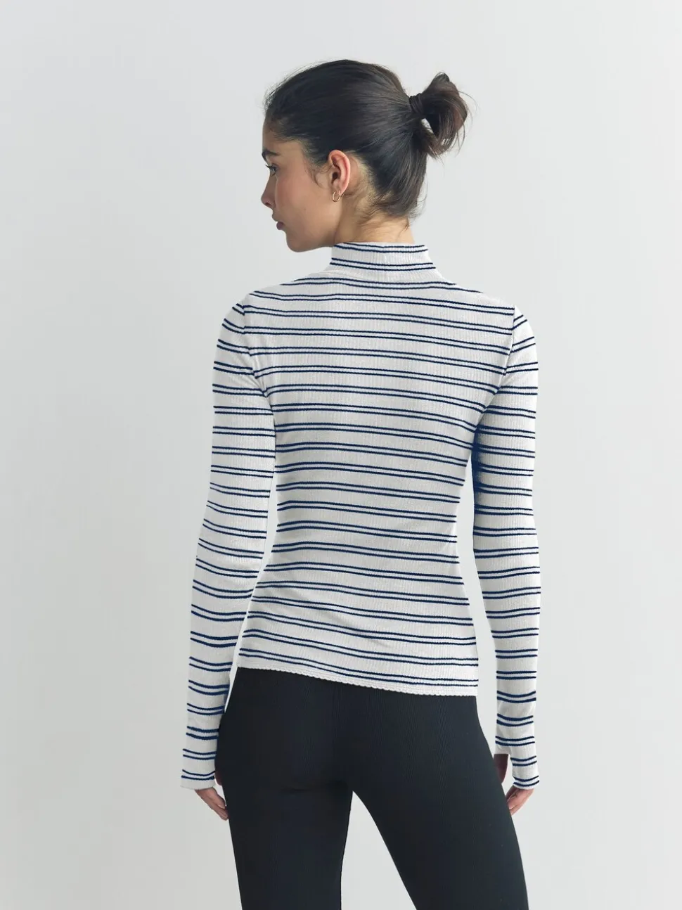 Marineblauw/crèmekleurig gestreept - Thermal Maximum Warmth Cosy Ribbed Roll Neck Top