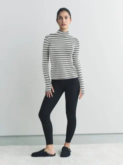 Marineblauw/crèmekleurig gestreept - Thermal Maximum Warmth Cosy Ribbed Roll Neck Top