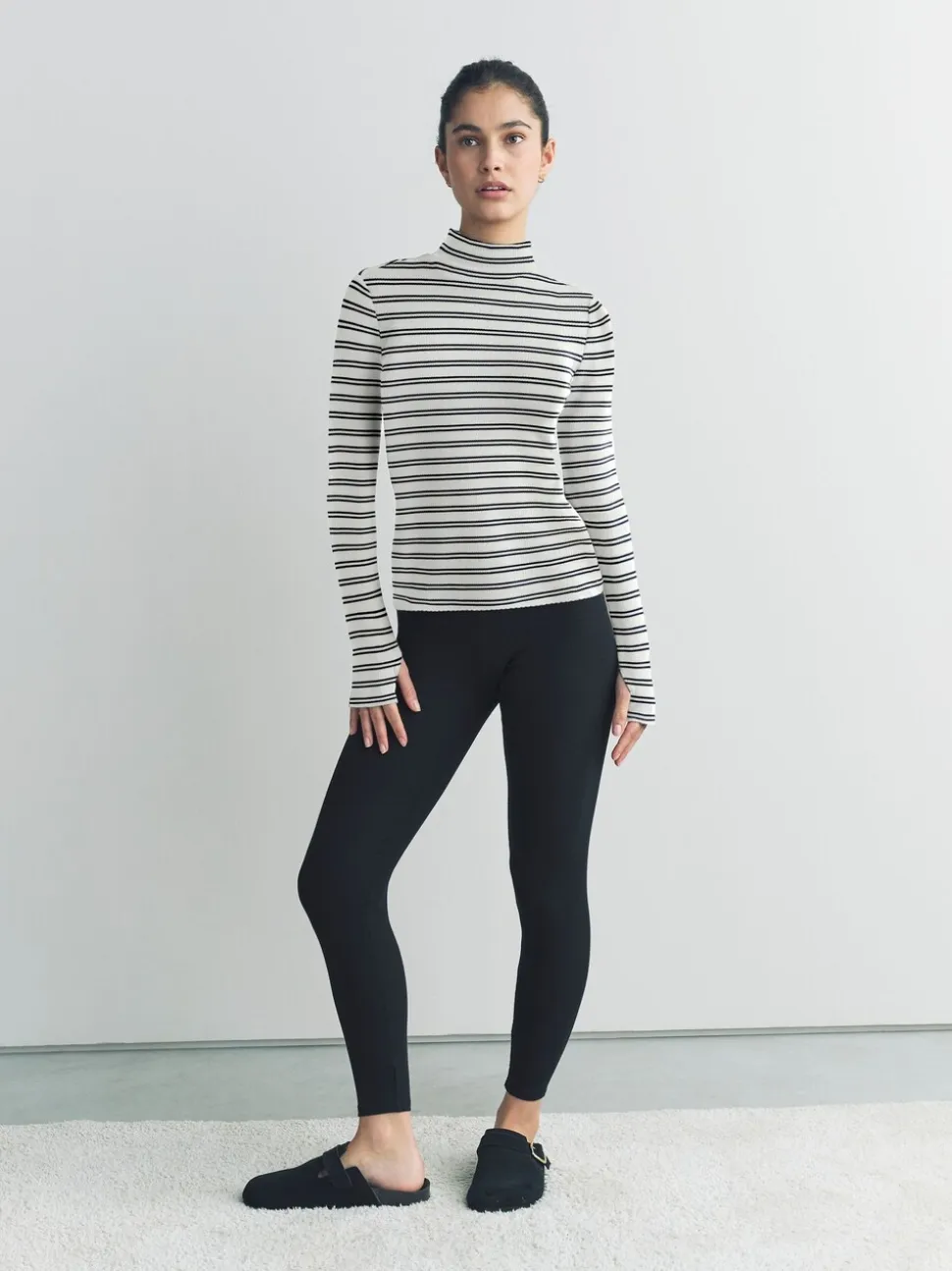 Marineblauw/crèmekleurig gestreept - Thermal Maximum Warmth Cosy Ribbed Roll Neck Top