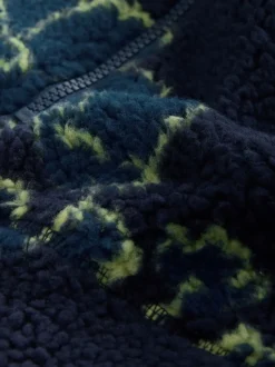 Marineblauwe bloemenprint - Active jack met capuchon van borg