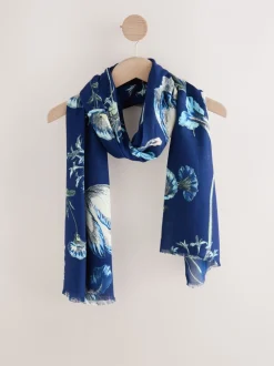 Marineblauwe bloemenprint - Print Kew Collection Lightweight Scarf
