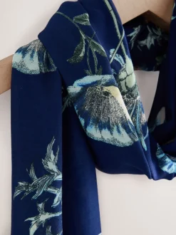 Marineblauwe bloemenprint - Print Kew Collection Lightweight Scarf