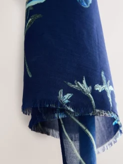 Marineblauwe bloemenprint - Print Kew Collection Lightweight Scarf