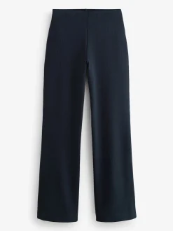 Marineblauwe krijtstreep - Smoothing Ponte Jersey Broek met Wijde Pijpen