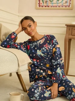 Marineblauwe print - Love & Roses Jersey Long Sleeve Pyjamas Set