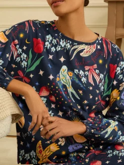 Marineblauwe print - Love & Roses Jersey Long Sleeve Pyjamas Set