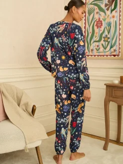 Marineblauwe print - Love & Roses Jersey Long Sleeve Pyjamas Set