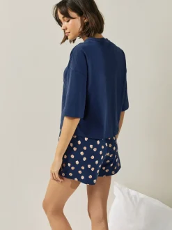 Marineblauwe stip - Korte katoenen pyjama