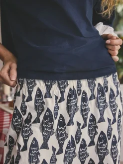 Marineblauwe vis - Katoenen pyjama met korte mouw