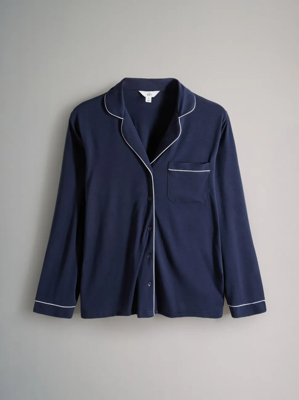 Marineblauw/grijs gemêleerd - The Set 2 Pack Polyester Viscose Blend Pyjama's met doorlopende knoopsluiting en bies