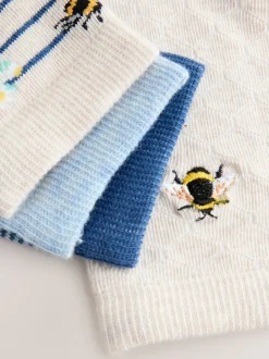 Marineblauw/okergeel met bij - Set van 4 paar enkelsokken