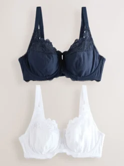 Marineblauw/wit - DD+ Niet-gewatteerde Volle Cup Modal & Kanten Beha's 2 Set